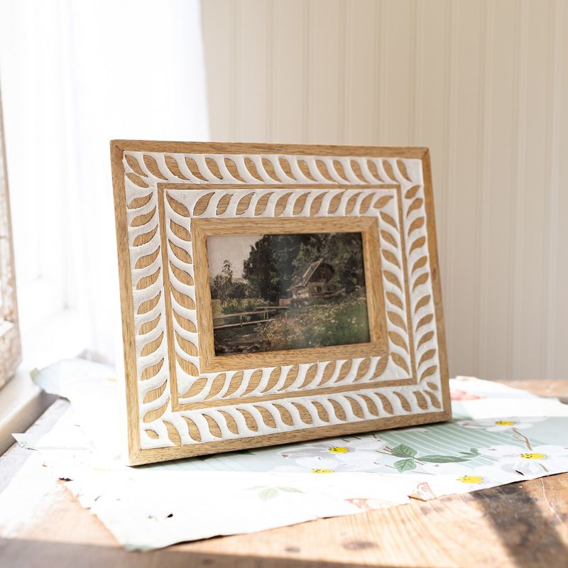 4x6 Inch Carved Botanical White Picture Frame Mango Wood, MDF & Glass by Foreside Home & Garden, 3 of 8