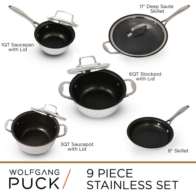 Wolfgang Puck 9-Piece Stainless Steel Cookware Set; Scratch-Resistant Non-Stick Coating, 5 of 6