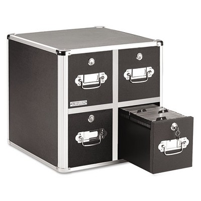 Vaultz Four-Drawer CD File Cabinet, Holds 660 Folders or 240 Slim/120 Standard Cases, Black