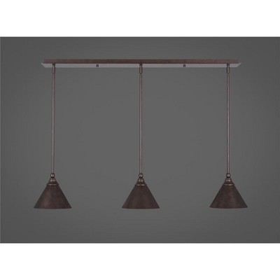 Toltec Lighting Any 3 - Light Chandelier in  Bronze with 7" Bronze Cone Metal Shade Shade