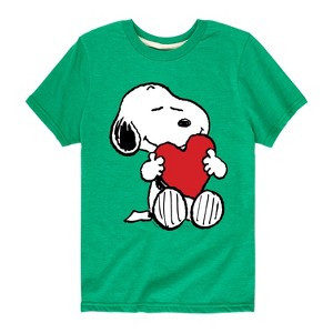 Boys' - Peanuts - Snoopy Valentine's Hugging Heart Short Sleeve Graphic T-Shirt - 1 of 4