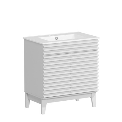 APRILSOUL  Bathroom Vanity, Mid-Century Bathroom Vanity with 2 Soft Closing Doors, Freestanding Bathroom with Wood Grain Laminate