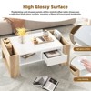 ALEXOUN High Glossy Coffee Table with 2 Drawers & Storage Shelves,Multifunctional Center Table for Living Room and Bedroom,Two-Tone Design - 3 of 4