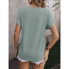 Coolmee Women's Summer Casual Blouse Fashion V-Neck Chain Striped Top Casual Short Sleeve Tops Loose Fit Jacquard Tops MGreen - 3 of 4