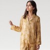 Anna-Kaci Lounge Women's Satin Pajama Set with Golden Botanical Print Long Sleeve Button Up Top and Relaxed Fit Pants - 3 of 4
