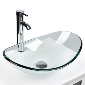 ELECWISH Bathroom Artistic Tempered Glass Vessel Sink with Faucet and Pop-up Drain - 1 of 4