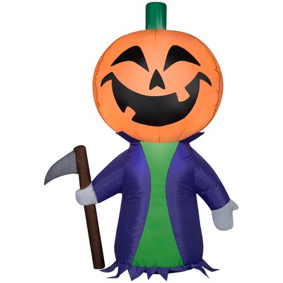 Gemmy Airblown Inflatable Purple Pumpkin Reaper , 4 ft Tall, Multi