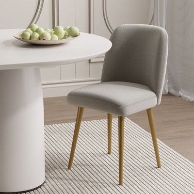 Wooakway 2 Beige Dining Chairs Metal Legs Slanted Back Wide Seat 23" x 32" for Living Dining Room