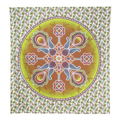 HomeRoots 88" X 84" Green White And Yellow Floral Cotton Hanging Tapestry