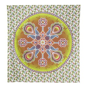 HomeRoots 88" X 84" Green White And Yellow Floral Cotton Hanging Tapestry - 1 of 4