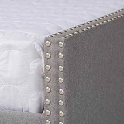 Light Gray Upholstered Full Daybed with Trundle and Nailhead Trim