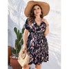 Clearlove Summer Plus Size V Neck Wrap Dress High Waisted Short Sleeves Summer Casual Midi Dress with Belt - 4 of 4