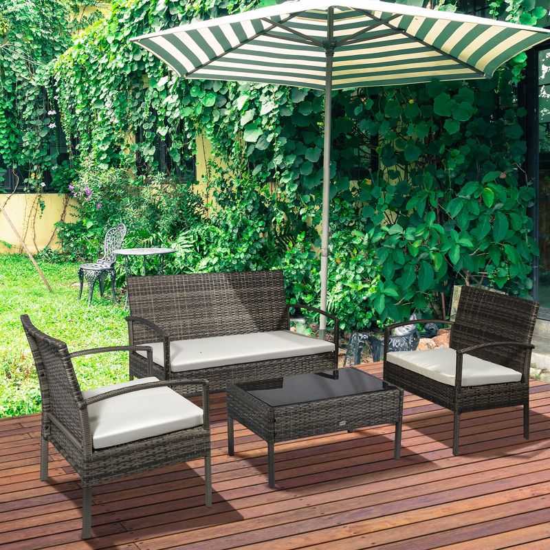 Outsunny Patio Porch Furniture Sets 4-PCS Rattan Wicker Chair w/ Table Conversation Set for Yard,Pool or Backyard Indoor/Outdoor Use, 3 of 9