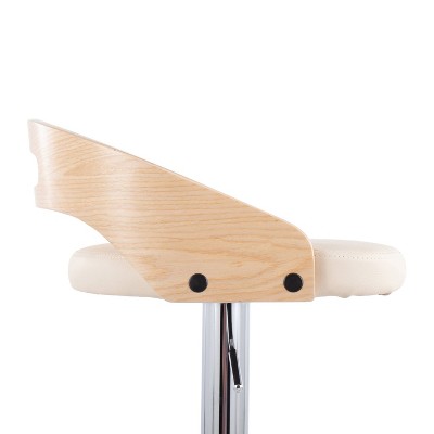 Cassis Adjustable Chrome Swivel Barstool with Natural Wood and Cream Faux Leather - Set of 2
