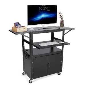 Rolling AV Cart with Locking Cabinet, Laptop Stand, and Drop Leaves, Height Adjustable Mobile Utility Cart - 1 of 4