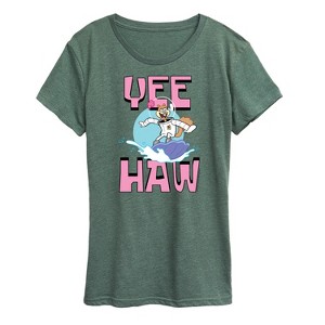 Women's - SpongeBob SquarePants - Sandy Cheeks Yee Haw Clam Surfing Short Sleeve Graphic T-Shirt - 1 of 4
