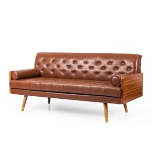 NicBex 3 Seater Sofa with Tufted Button Back and Seat Comfy Upholstered Couch with Wood Decoration for Living Room,Brown - 1 of 4