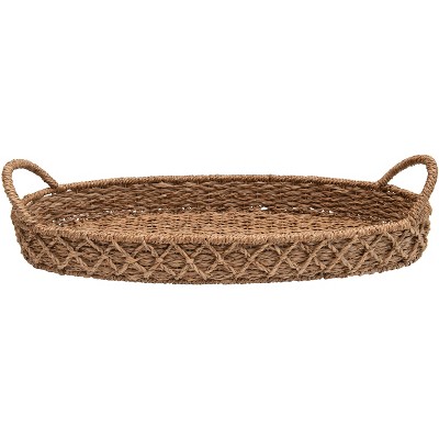 Storied Home Decorative Oval Woven Seagrass Tray with Handles