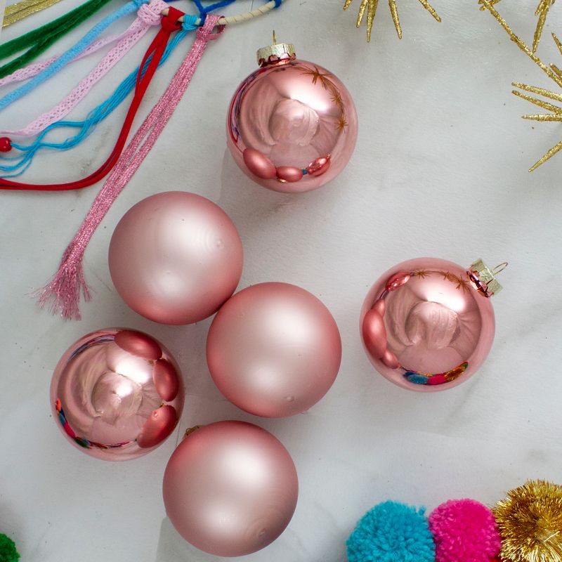 Northlight 6ct Shiny and Matte Baby Pink Glass Ball Christmas Ornaments 3.25" (80mm), 4 of 5
