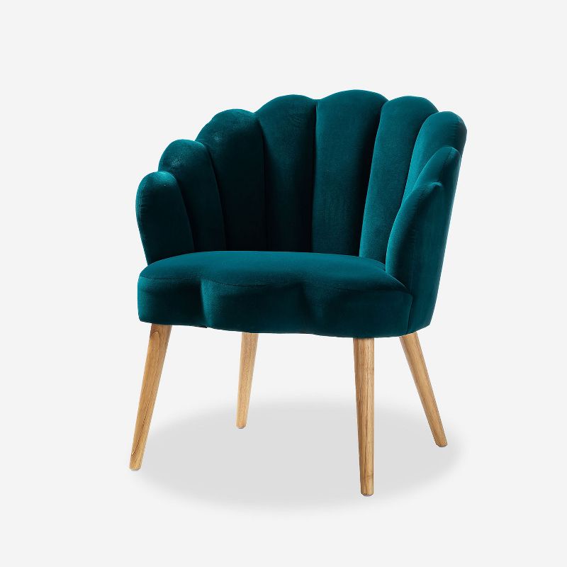 Maël Modern Scalloped Velvet Accent Chair with Solid Wood Legs  | Karat Home, 3 of 11