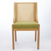 Vynxaria Rattan Dining Chair, Solid Wood Frame with Decorative Armrests, Green Linen Upholstered Seat,Natural Finish, Single Pack - 2 of 4