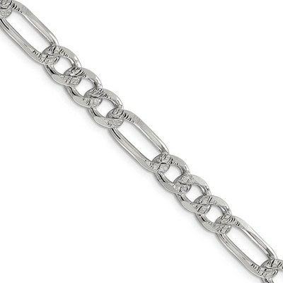 Black Bow Jewelry Men's 7.25 Sterling Silver Pave Flat Figaro Chain Necklace