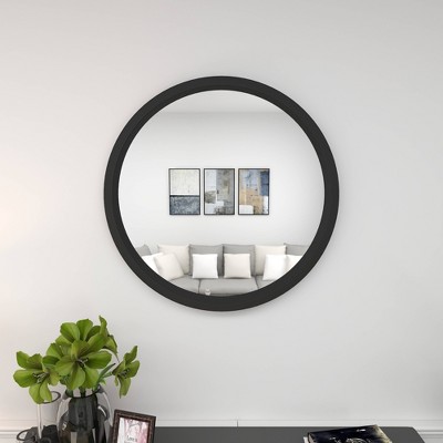Elegant 32" Round Black Wood Framed Wall Mirror