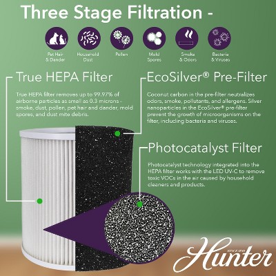 Hunter HP450UV Gray and Silver True HEPA Air Purifier Tower