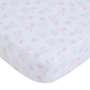 NoJo Disney Minnie Mouse Be Happy Pink and White Super Soft Fitted Crib Sheet - 1 of 4