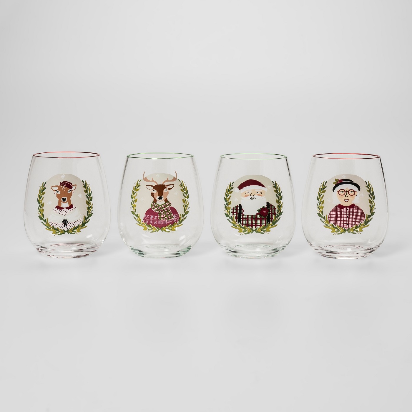 17oz 4pk Plastic Holiday Icons Stemless Wine Glasses - Thresholdâ„¢ - image 1 of 2