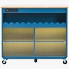 Acekool Rolling Kitchen Island with Sliding Fluted Glass Doors, Ambient Glow, Rubberwood Countertop, Power Outlets, Gray Blue - 4 of 4