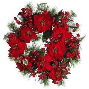 Nearly Natural 24-in Poinsettia Wreath - 1 of 2