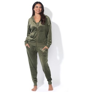 Felina - Womens Velour Zip Hoodie and Jogger Set  Soft 2-Piece Tracksuit Lounge Set - 1 of 4