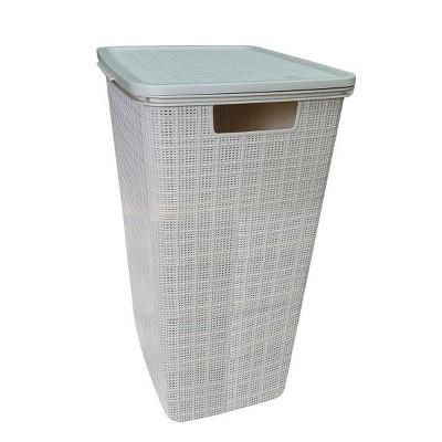 YBM Home Plastic Rattan Laundry Hamper Basket with Hinged Lid