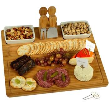 Picnic at Ascot Large Bamboo Cheese Board/Charcuterie Platter with Tools, Bowls, & Markers