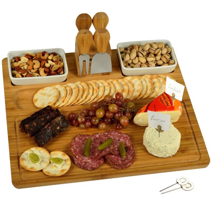 Picnic at Ascot Large Bamboo Cheese Board/Charcuterie Platter with Tools, Bowls, & Markers, 1 of 5