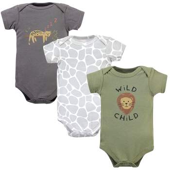 Hudson Baby Infant Boy Cotton Bodysuits, Safari Life 3-Pack