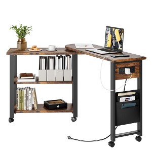 Acekool 360° Swivel Side Table with Charging Station, 3-Tier Storage, Lockable Wheels & Side Bag - Movable End Table for Living Room & Bedroom - 1 of 4