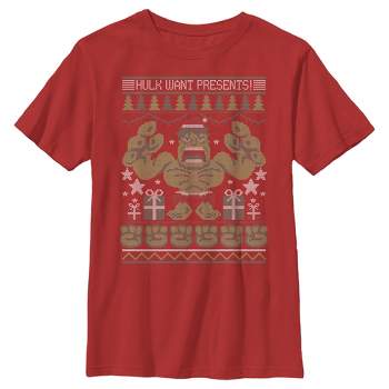 Boy's Marvel Ugly Christmas Hulk Want Presents T-Shirt