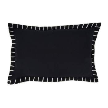 12"x20" Oversize Minimalist Chic Chunky Whip Stitch Down Filled Lumbar Throw Pillow Black - Saro Lifestyle
