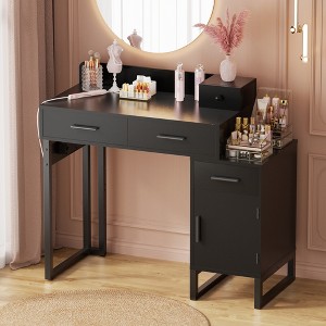 Aheaplus Vanity Desk with 4 Storage Drawers, Modern Makeup Vanity Table with Charging Station - 1 of 4