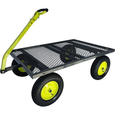 Heavy Duty Gray and Green Steel Mesh Utility Wagon with Large Tires