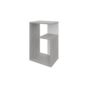 Vynxaria White & Concrete Melamine Side Table: 2-Open Shelf Storage, Light Oak Accents for Modern Bright Spaces - 1 of 4