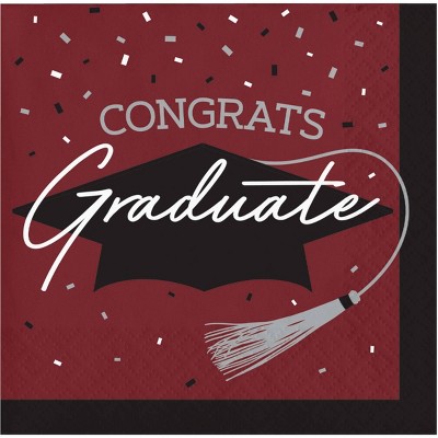Creative Converting Graduate School Spirit Burgundy Red Paper Beverage Napkins 108ct