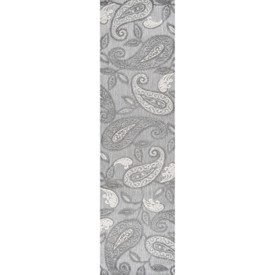 Boho Paisley Light Gray/Ivory 2x10 Indoor/Outdoor Runner Rug