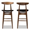 Set of 2 Flora Mid-Century Modern Walnut Finished Wood Upholstered Barstools Black - Baxton Studio: Faux Leather, Curved Back, Fixed Height - 2 of 4