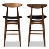 Set of 2 Flora Mid-Century Modern Walnut Finished Wood Upholstered Barstools Black - Baxton Studio: Faux Leather, Curved Back, Fixed Height - image 2 of 4