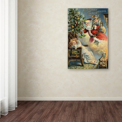 Vintage Merry Christmas Santa Canvas Art with Floater Frame