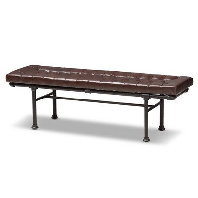 Baxton Studio Zelie Rustic and Industrial Faux Leather Upholstered Bench Dark Brown