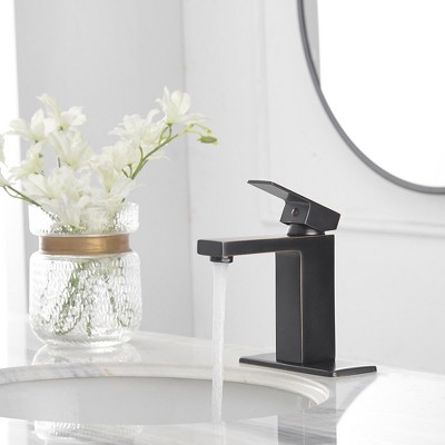 Oil-Rubbed Bronze Single-Handle Low-Arc Bathroom Faucet with Pop-Up Drain